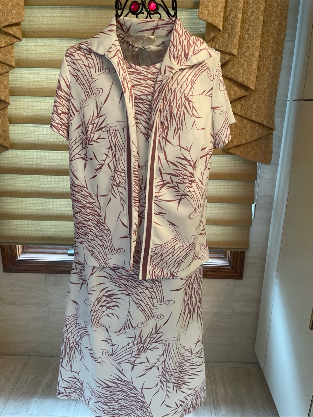 Vintage Unbranded 2 PC White Print Dress & Short Sleeve Jacket Suit Ladies Sz 10